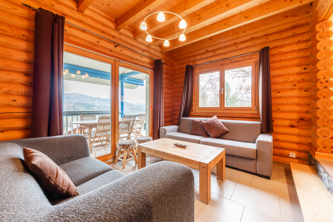 Salon chaleureux du chalet